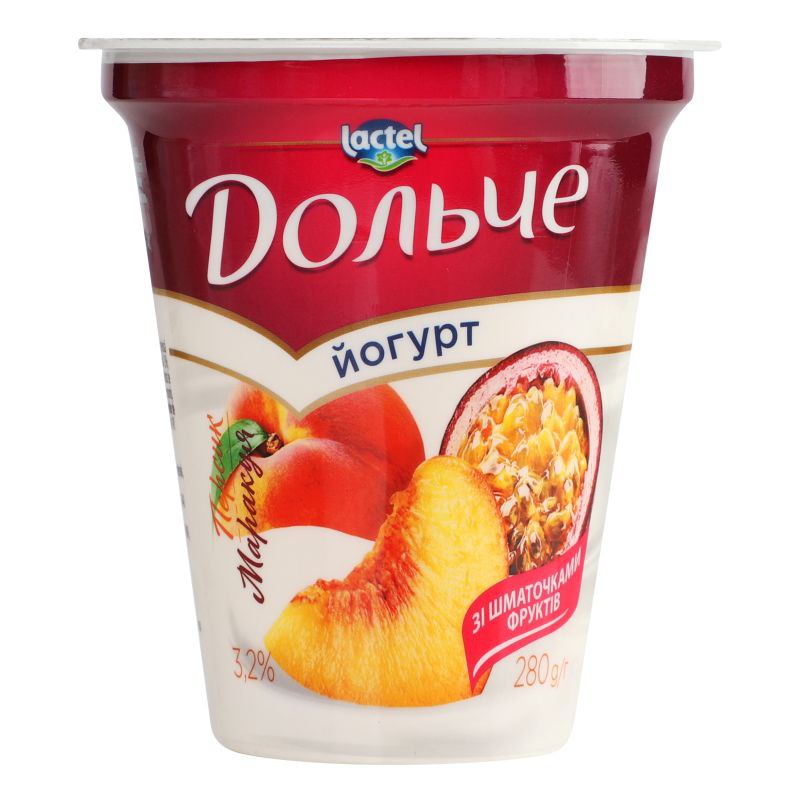 Йогурт Дольче персик-маракуйя 3.2% стакан 280г